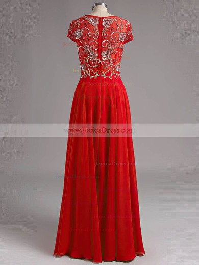 Promotion Scoop Neck Chiffon Floor-length with Beading Red Prom Dress #ZPJCD020101854