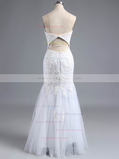 Sweetheart Ivory Tulle Appliques Lace Open Back Trumpet/Mermaid Prom Dresses #ZPJCD020101901