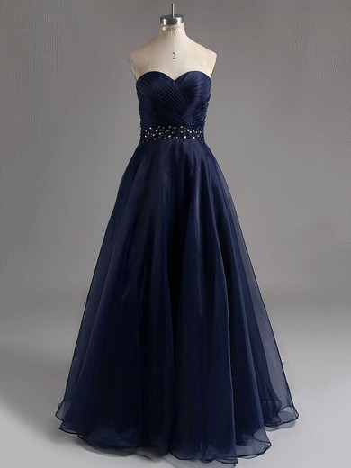 Ball Gown Dark Navy Organza with Beading Sweetheart Discounted Prom Dresses #ZPJCD020101925