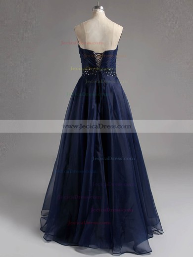 Ball Gown Dark Navy Organza with Beading Sweetheart Discounted Prom Dresses #ZPJCD020101925