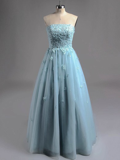 Wholesale Ball Gown Floor-length Tulle Appliques Lace Strapless Prom Dresses #ZPJCD020101939