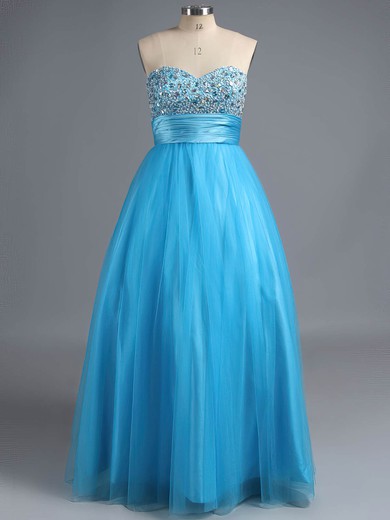 Great A-line Sweetheart Tulle with Beading Floor-length Blue Prom Dresses #ZPJCD02013430