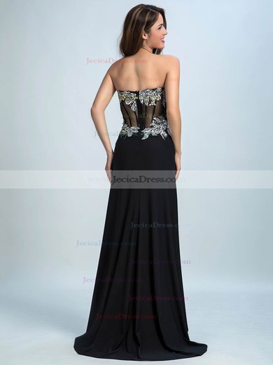 Black Sweetheart Chiffon Tulle Appliques Lace Elegant Sheath/Column Prom Dress #ZPJCD02014747