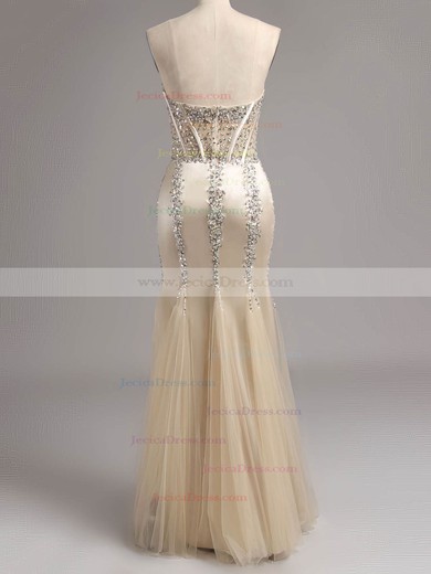 Amazing Sweetheart Champagne Satin Tulle with Beading Trumpet/Mermaid Prom Dress #ZPJCD02015991
