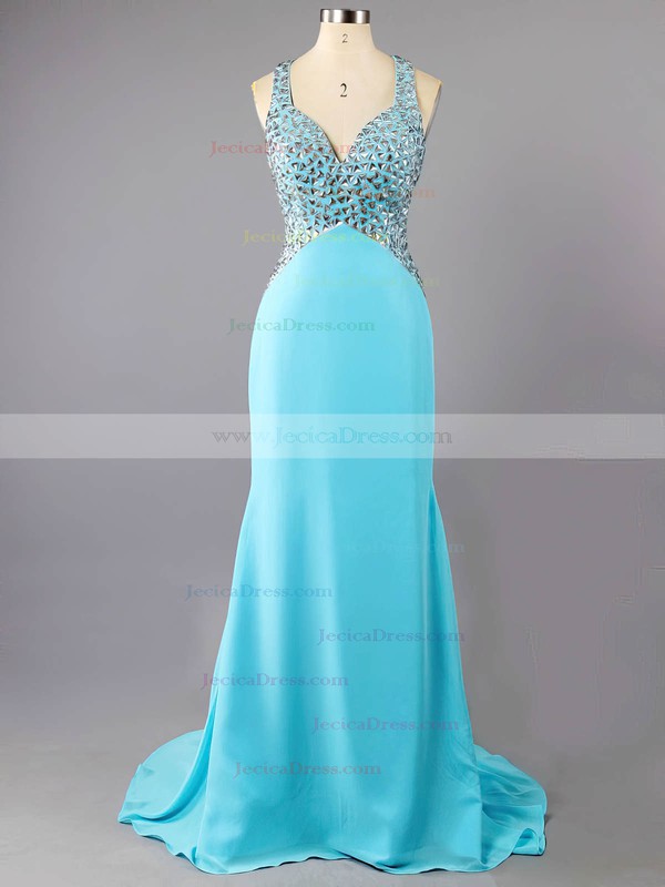 Backless Trumpet/Mermaid Sweetheart Chiffon Crystal Detailing Blue Prom Dresses #ZPJCD02016038