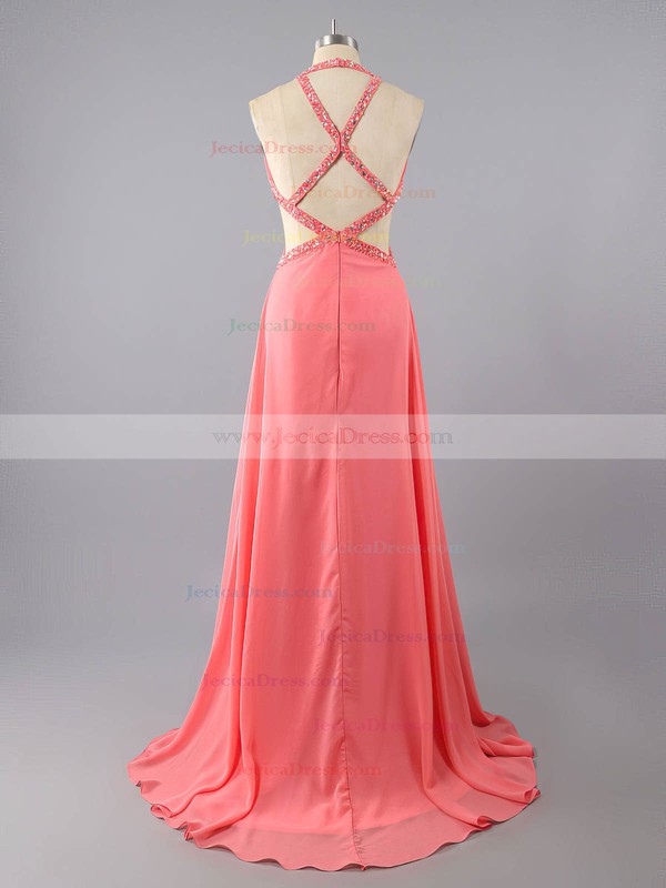 Empire V-neck Chiffon with Crystal Detailing Famous Backless Prom Dresses #ZPJCD02016074