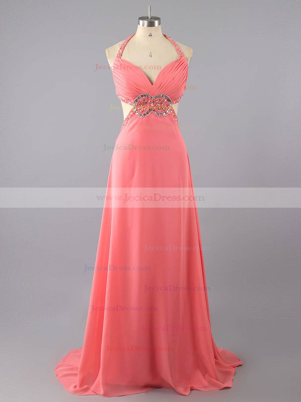 Empire V-neck Chiffon with Crystal Detailing Famous Backless Prom Dresses #ZPJCD02016074
