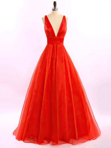 Ball Gown V-neck Red Organza Ruffles Open Back Classic Prom Dress #ZPJCD02016471