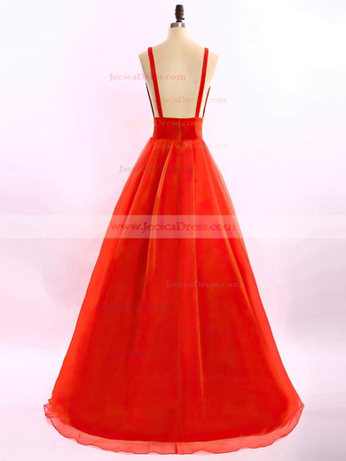 Ball Gown V-neck Red Organza Ruffles Open Back Classic Prom Dress #ZPJCD02016471