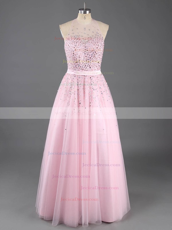 Princess Pearl Pink Tulle with Beading Floor-length Online Prom Dress #ZPJCD02016538