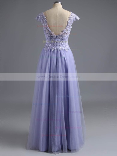 Sweet Princess Lavender Satin Tulle Beading V-neck Backless Prom Dresses #ZPJCD02016570