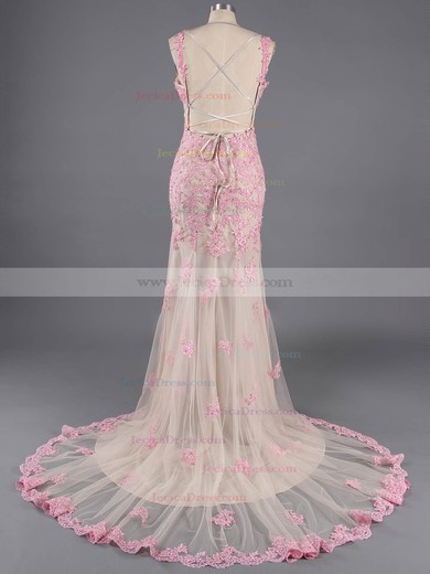 Asymmetrical Tulle Applique Lace V-neck Backless Exclusive Prom Dresses #ZPJCD02016727