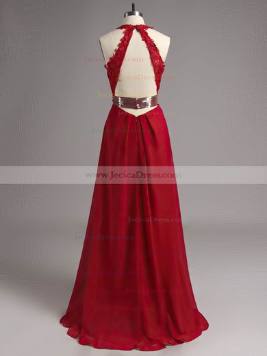Unique V-neck Chiffon Tulle Appliques Lace Open Back Prom Dresses #ZPJCD02018534