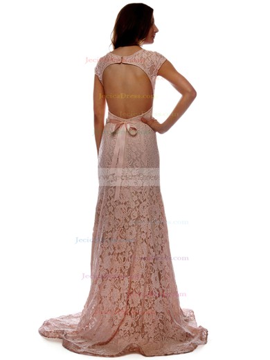 Fabulous V-neck Sheath/Column Lace with Sashes / Ribbons Open Back Prom Dress #JCD020102372