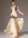 One Shoulder Champagne Chiffon Appliques Lace Exclusive Trumpet/Mermaid Prom Dress #JCD02016320
