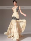 One Shoulder Champagne Chiffon Appliques Lace Exclusive Trumpet/Mermaid Prom Dress #JCD02016320