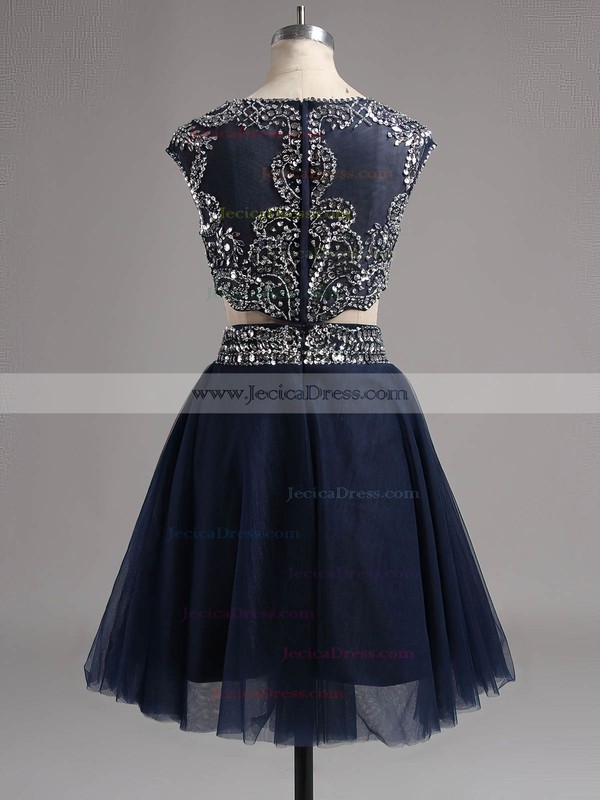 Two Piece A-line Scoop Neck Tulle with Beading Short/Mini Prom Dresses #ZPJCD020102039