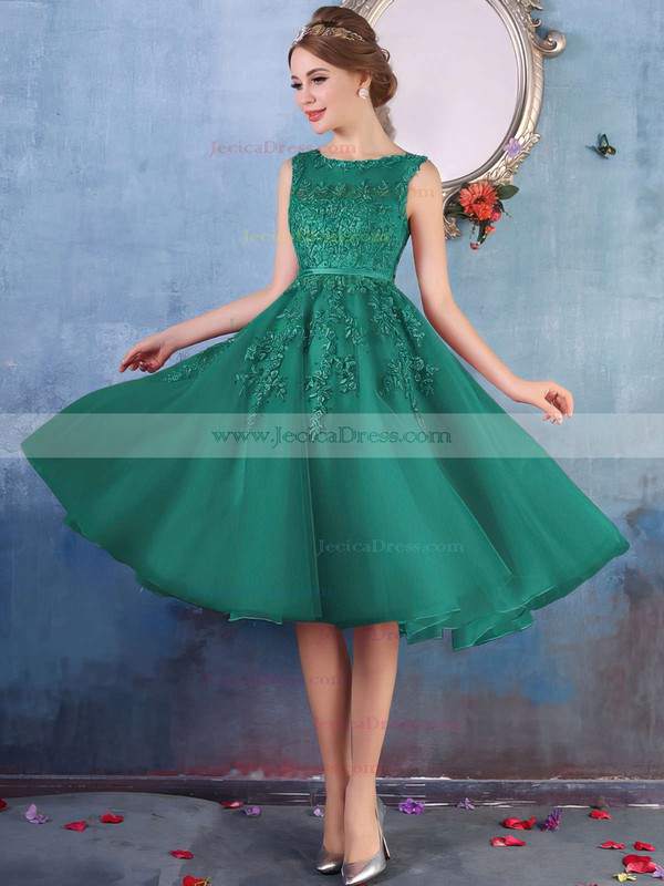 Beautiful A-line Scoop Neck Tulle with Beading Knee-length Prom Dresses #ZPJCD020102050