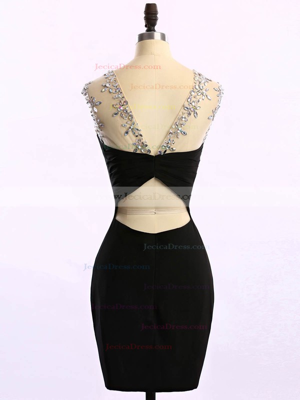Sheath/Column Black Chiffon Tulle Beading Short/Mini Prom Dresses #ZPJCD020102221