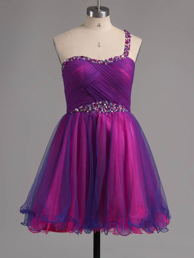 Original A-line Tulle with Beading Short/Mini One Shoulder Prom Dresses #ZPJCD02013221