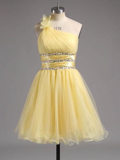 Cute Empire One Shoulder Tulle Beading Short/Mini Prom Dresses #ZPJCD02013242