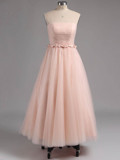 Sweet A-line Strapless Tulle Sashes / Ribbons Tea-length Prom Dresses #ZPJCD02013482