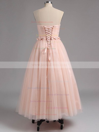 Sweet A-line Strapless Tulle Sashes / Ribbons Tea-length Prom Dresses #ZPJCD02013482