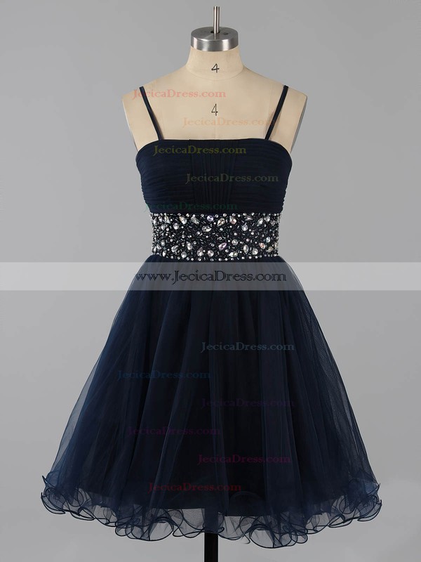 A-line Square Neckline Chiffon Beading Dark Navy Short/Mini Prom Dresses #ZPJCD02014651