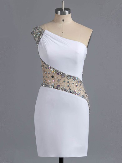 Sheath/Column Chiffon Tulle Short/Mini Crystal Detailing One Shoulder Prom Dresses #ZPJCD02016008