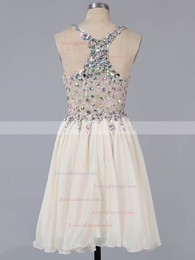 A-line V-neck Lace Chiffon Crystal Detailing Short/Mini Amazing Prom Dresses #ZPJCD02016363
