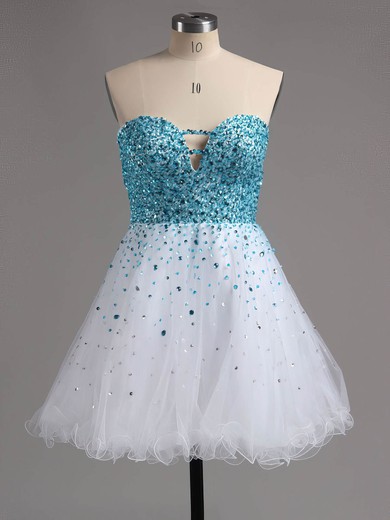 Stunning A-line Sweetheart Tulle Beading Short/Mini Prom Dresses #ZPJCD02016389