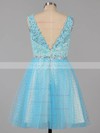 Custom Ball Gown Square Neckline Tulle Short/Mini Beading Backless Prom Dresses #ZPJCD02019155
