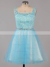 Custom Ball Gown Square Neckline Tulle Short/Mini Beading Backless Prom Dresses #ZPJCD02019155