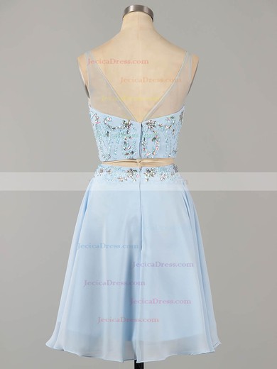 Two Piece A-line Scoop Neck Chiffon Tulle Short/Mini Beading Latest Prom Dresses #ZPJCD02019183