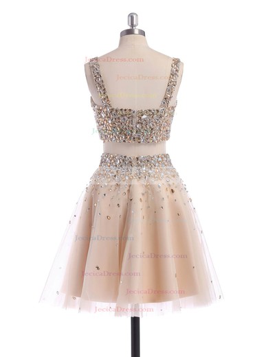 Sparkly A-line Square Neckline Tulle Short/Mini Beading Two Piece Prom Dresses #ZPJCD02019194