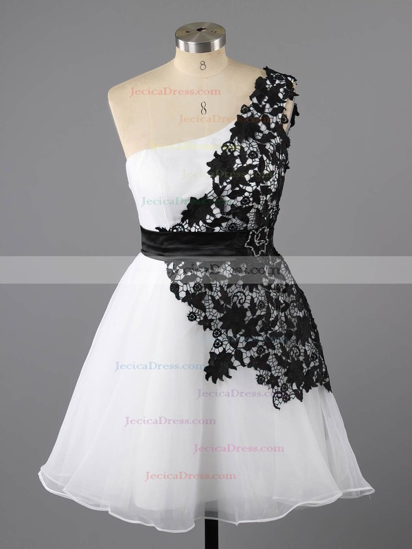 A-line One Shoulder Lace Chiffon Tulle Appliques Lace Short/Mini Prom Dresses #ZPJCD02042082