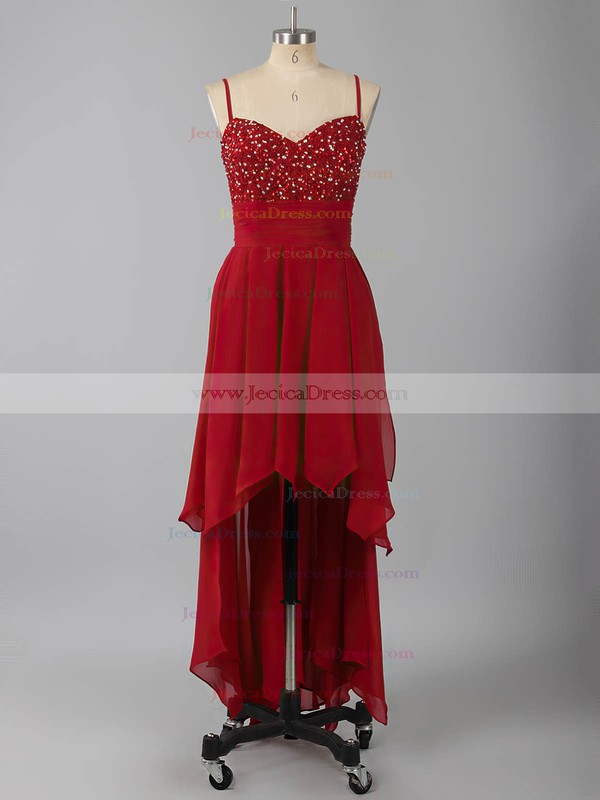 Fashion A-line V-neck Chiffon Beading Asymmetrical Prom Dresses #ZPJCD02042373