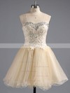 Ball Gown Sweetheart Tulle Short/Mini Appliques Lace Champagne Prom Dresses #ZPJCD02042380