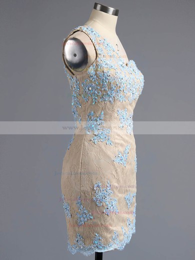 Sheath/Column One Shoulder Lace Short/Mini Appliques Lace Different Backless Prom Dresses #ZPJCD020102346