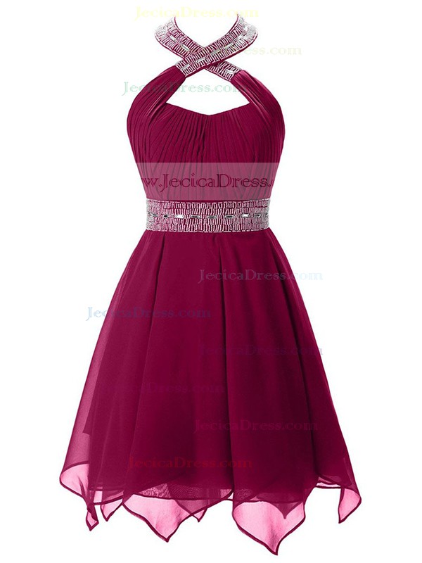 Short/Mini A-line Halter Chiffon with Beading Cheap Prom Dresses #JCD020102745