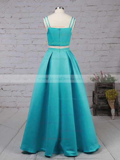 Trendy A-line Square Neckline Sweep Train Satin with Pockets Two Piece Prom Dress #JCD020102754