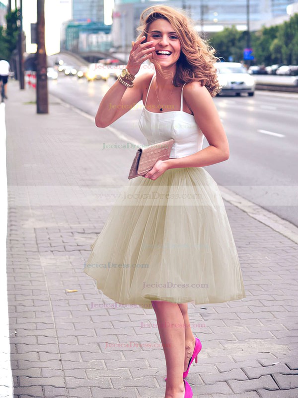 Two Piece Knee-length A-line Sweetheart Tulle Ruffles Popular Prom Dress #JCD020102755