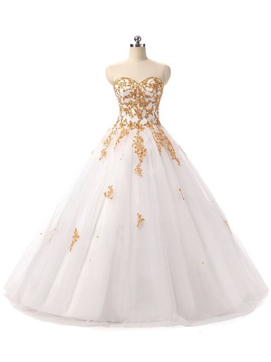 Classic Ball Gown Sweetheart White Tulle with Beading Floor-length Prom Dress #JCD020102758