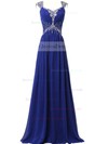 Inexpensive Royal Blue A-line V-neck Chiffon Beading Floor-length Prom Dress #JCD020102759
