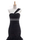 One Shoulder Trumpet/Mermaid Black Tulle Cascading Ruffles Floor-length Perfect Prom Dress #JCD020102760