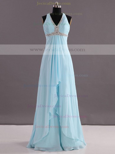 Promotion Backless V-neck Chiffon with Beading Floor-length Empire Prom Dress #JCD020102761