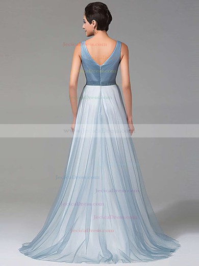 V-neck A-line Tulle with Beading Floor-length Beautiful Prom Dresses #JCD020102764