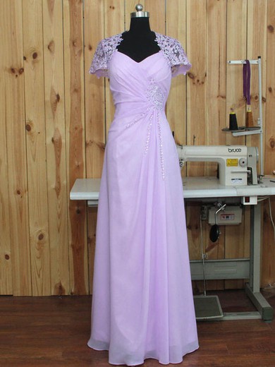 Custom V-neck A-line Chiffon Tulle Beading Floor-length Short Sleeve Prom Dresses #JCD020102766