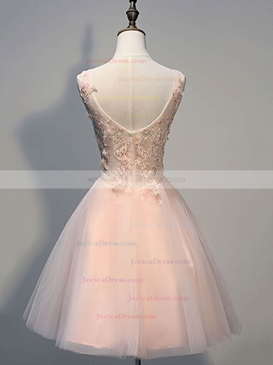 Short/Mini Princess V-neck Tulle Appliques Lace Prettiest Prom Dresses #JCD020102773