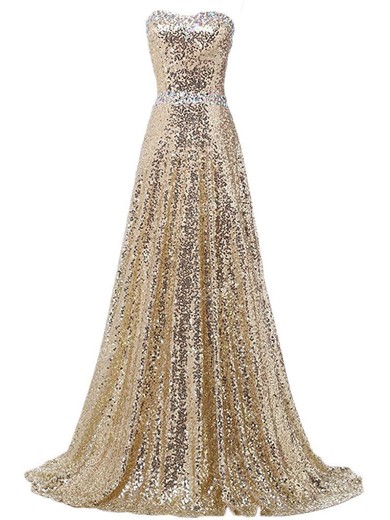 A-line Sweetheart Sequined Crystal Detailing Sweep Train Stunning Prom Dresses #JCD020102779